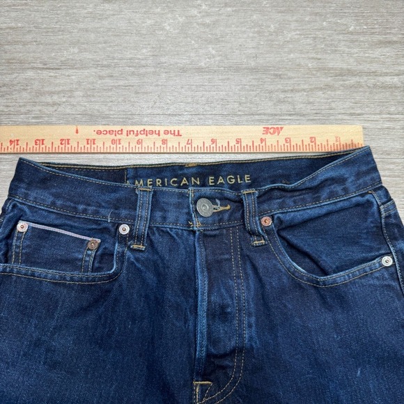 American Eagle Relaxed Taper Selvedge Jeans Womens 28x28 Dark Wash Mid Rise - Picture 10 of 13